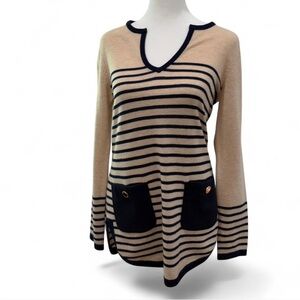 Tory Burch Beige and Navy Sweater